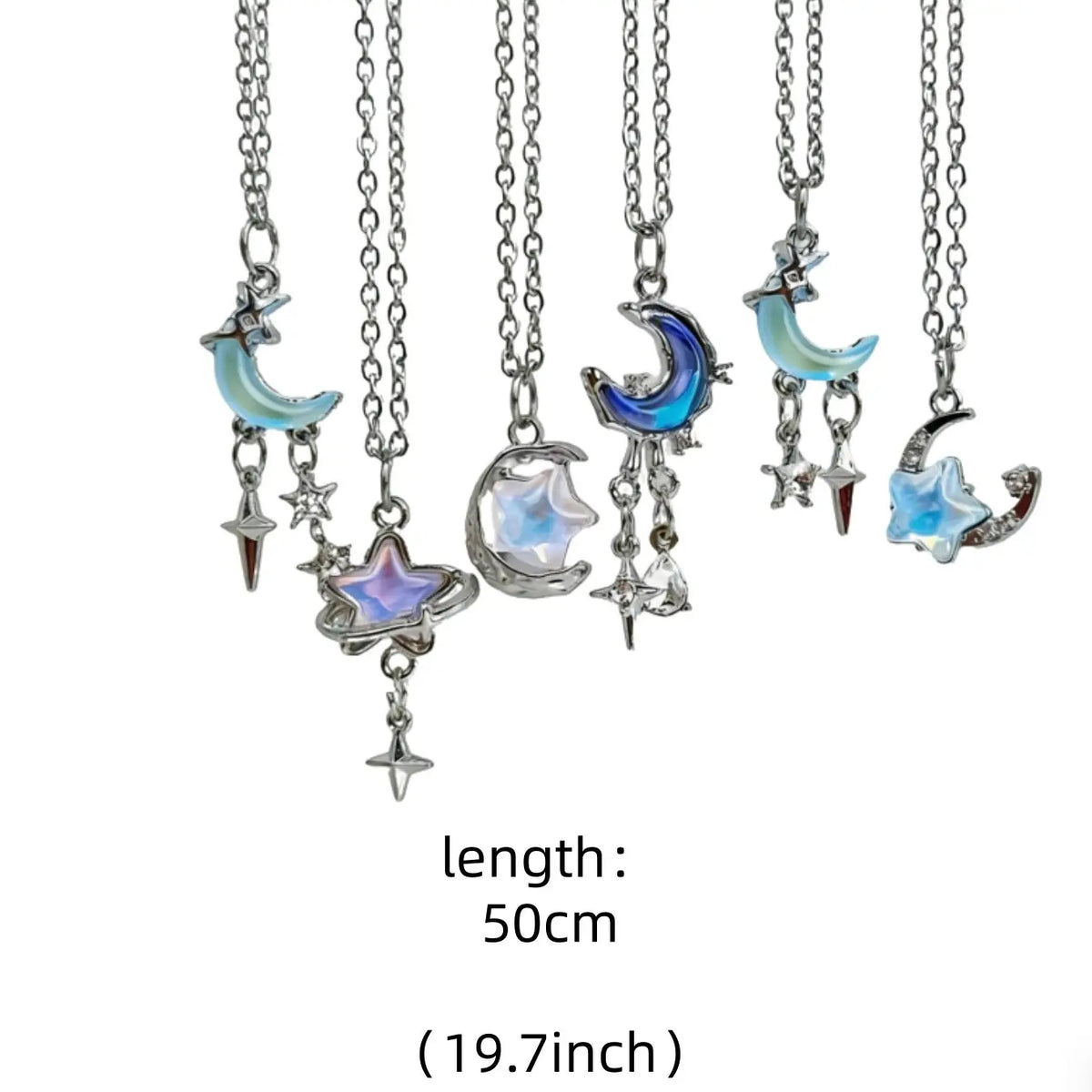 Elegant Romantic Star Moon Necklace Set, Stars Pendant, Moon Pendant, Gradient Color Pendants, Adjustable Pendant Necklaces, Boho Style Necklace, Jewelry Set, Aurora Necklace, Alloy Necklace