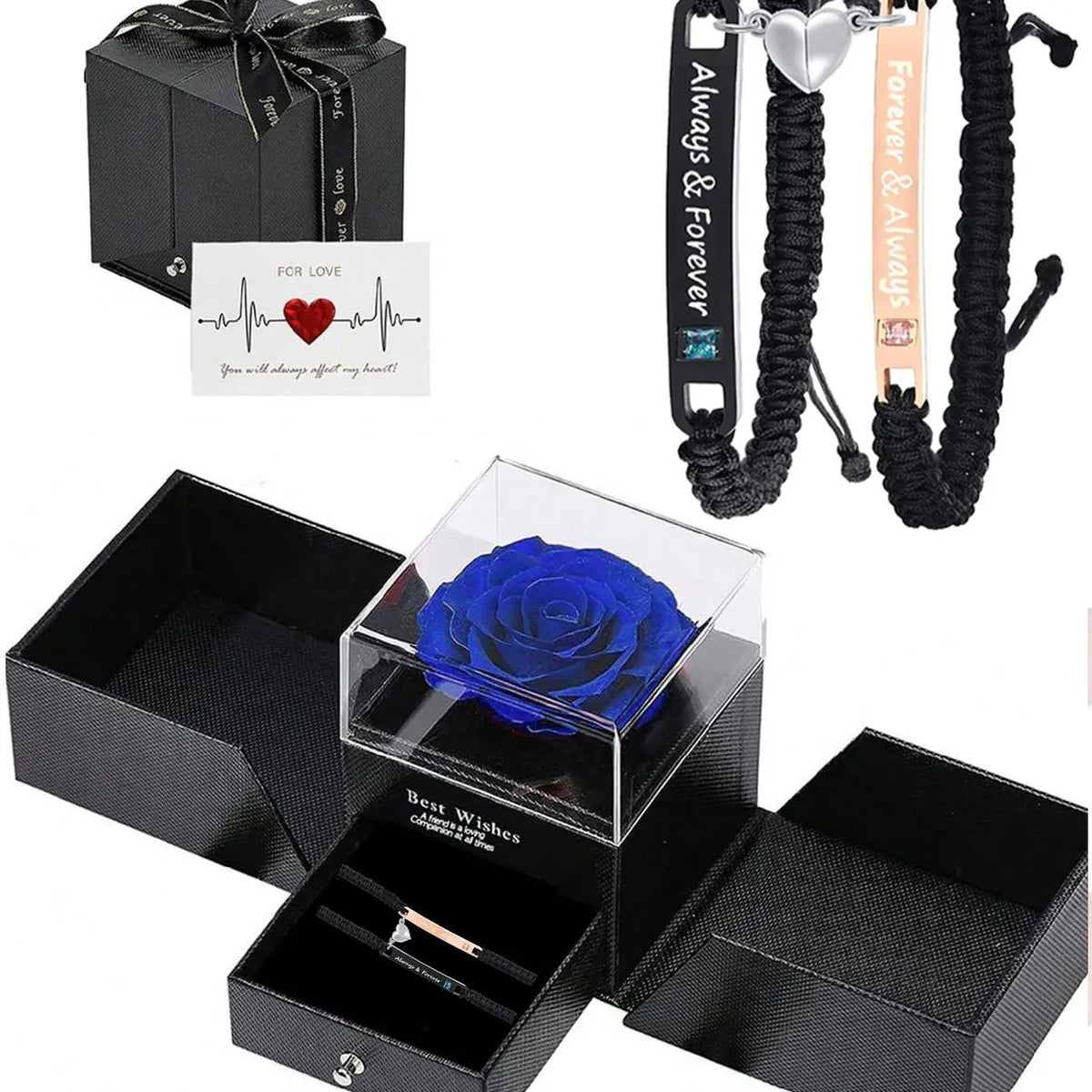 Couple Matching Heart-Shaped Bracelet Set with Rose Gift Box, Jewelry Gifts for Party, Daily Wear, Ideal Christmas Gift