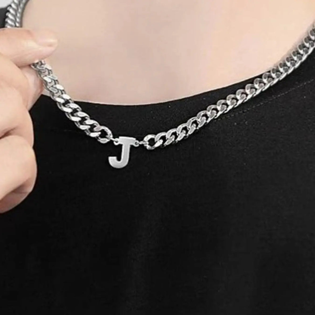 Men's Letter Cuban Necklace, Stainless Steel, Silver Color Letters A-Z Pendant, Chain Design, Personalized Gift for Men, Initial Necklaces