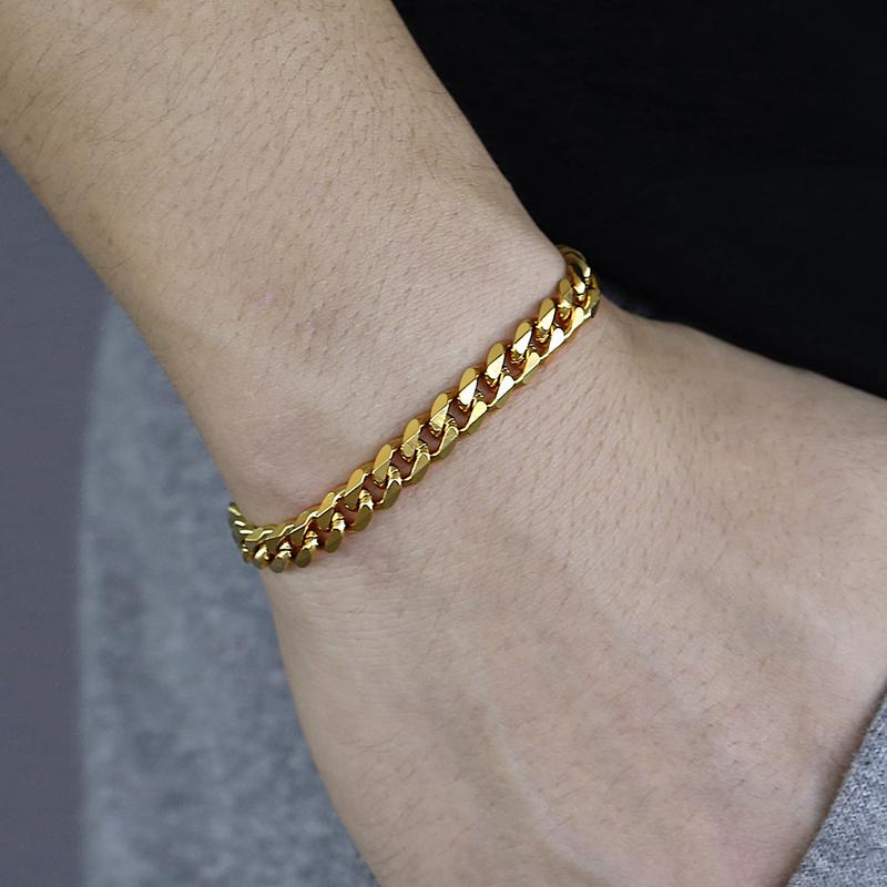 Gold Plated Stainless Steel Cuban Link Chain Bracelet 3/5/7/9/11MM Width 7/8/9/10/11" Length Unisex Jewelry Gift for Birthday Christmas Boyfriend