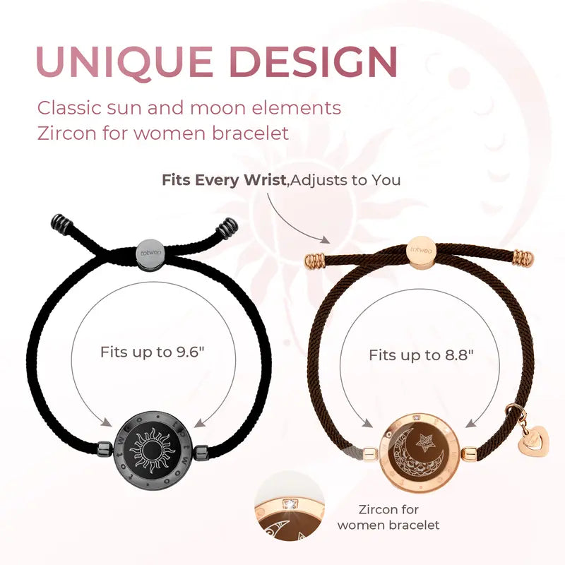 TOTWOO Sun and Moon Long Distance Touch Bracelets for Couples, Vibration & Light Up Bracelet, Women's Fashion Smart Jewelry, Gifts for Girlfriend, One-to-One Bluetooth Pairing via App