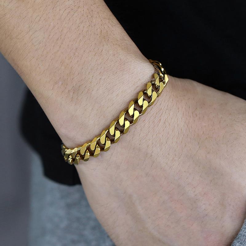 Gold Plated Stainless Steel Cuban Link Chain Bracelet 3/5/7/9/11MM Width 7/8/9/10/11" Length Unisex Jewelry Gift for Birthday Christmas Boyfriend