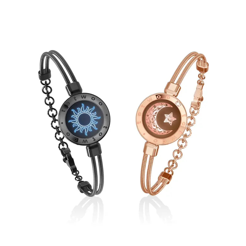 TOTWOO Sun and Moon Long Distance Touch Bracelets for Couples, Vibration & Light Up Bracelet, Women's Fashion Smart Jewelry, Gifts for Girlfriend, One-to-One Bluetooth Pairing via App