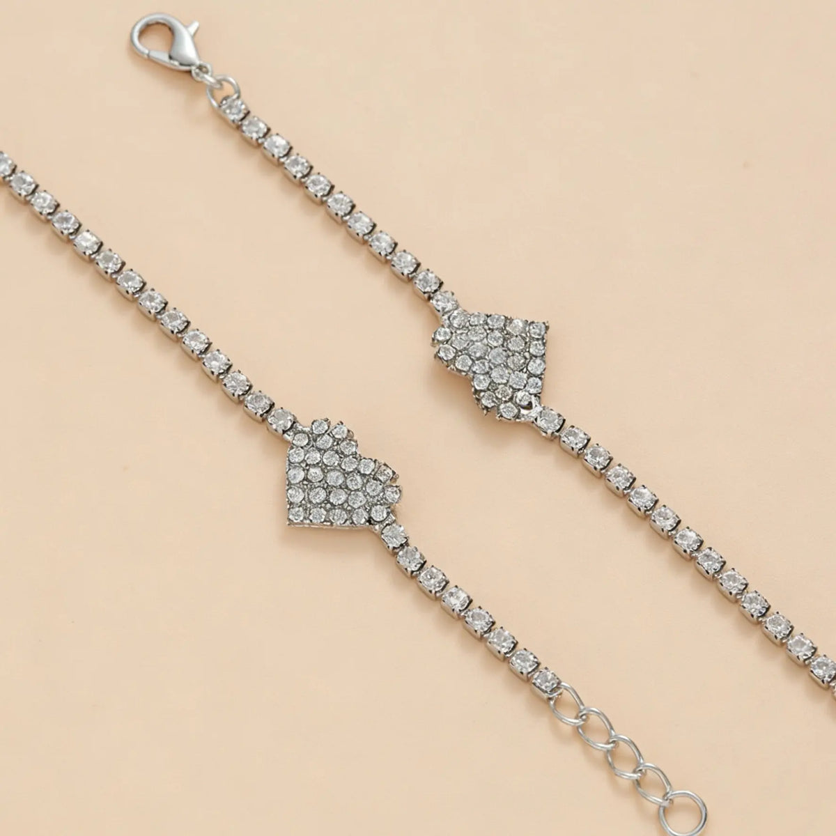 1pc Multi-Heart Rhinestone Anklet, Sparkling Foot Jewelry Suitable For Beach, Vacation, And Daily Wear, Trendy Jewelry Accessories