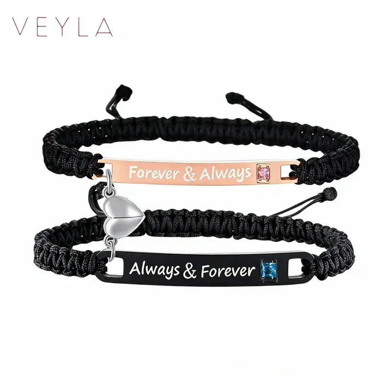 Matching Couple Bracelets, Magnetic Heart, Stylish Braided Bracelets, Romantic Love Jewelry Gift for Him and Her, Ideal for Valentine’s Day, Christmas, Birthday & Anniversary