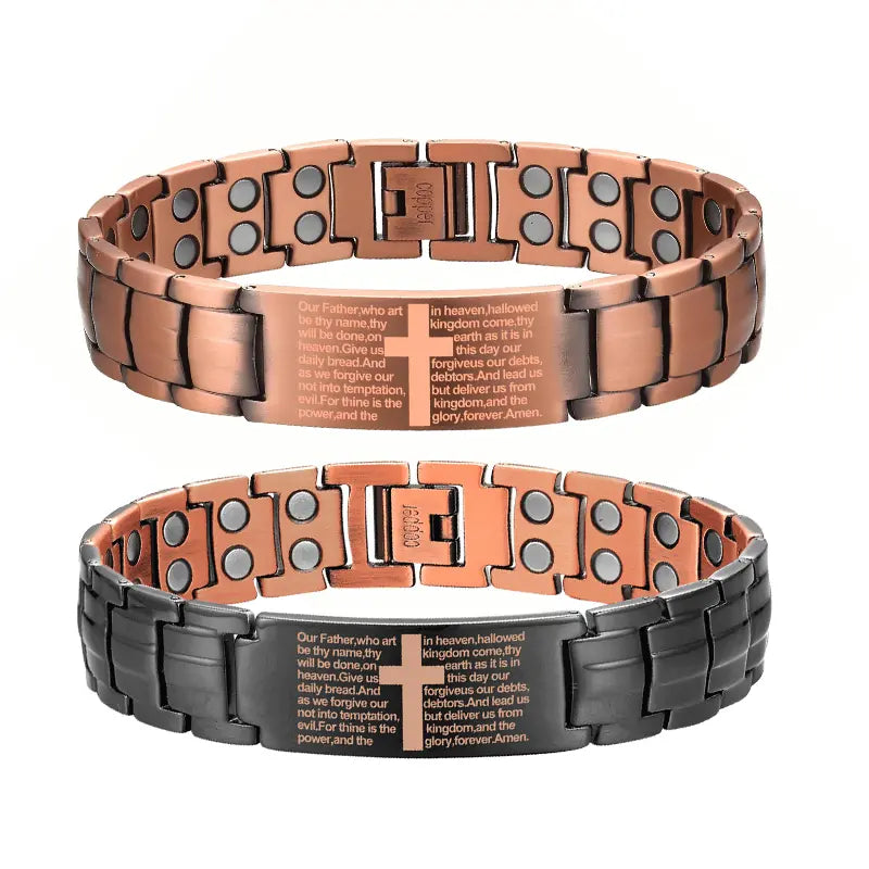 Men's 99.99% Pure Copper Energy Magnetic Bracelet - Adjustable Cross Design with Ultra-Strength Magnets, High Quality Men's Accessories, Unique Guys Gifts for Father's Day