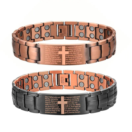Men's 99.99% Pure Copper Energy Magnetic Bracelet - Adjustable Cross Design with Ultra-Strength Magnets, High Quality Men's Accessories, Unique Guys Gifts for Father's Day