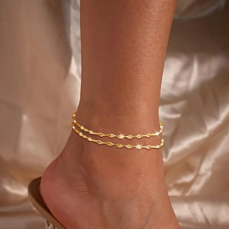 Loyalove 14K Gold Plated Dainty Layered Ankle Bracelets for Women, Waterproof Gold Link Chain Anklets Non Tarnish Set Pack Summer Beach Jewelry Gift