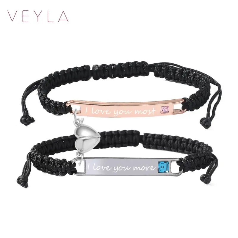 Matching Couple Bracelets, Magnetic Heart, Stylish Braided Bracelets, Romantic Love Jewelry Gift for Him and Her, Ideal for Valentine’s Day, Christmas, Birthday & Anniversary