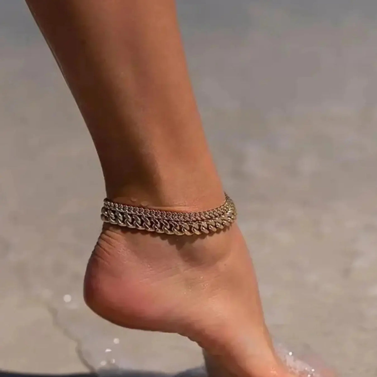 Women's Waterproof Cuban Link Anklet Set, Trendy Multi-Layered Large Ankle Bracelets, Elegant Fashion Jewelry Gift, Stylish Accessory