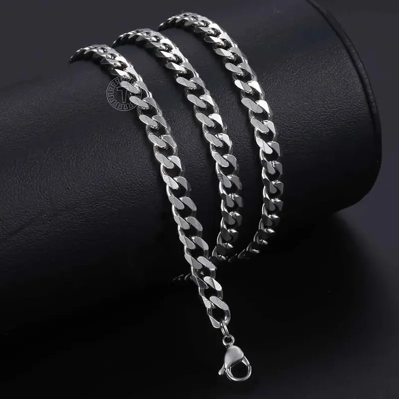 3/5/7/9/11mm Men's Silver Color Necklace Stainless Steel Cuban Link Chain For Mens Womens Basic Chokers 18-30inch Valentine Birthday Gift