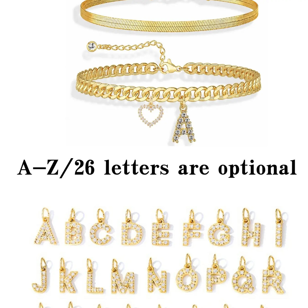 Double-Layer 26-Letter Gold Tone Chain Heart Anklet for Women, Adjustable A-Z Initial Ankle Bracelet, Dainty Layered Jewelry, foot jewelry, Birthday Christmas Gift for Her