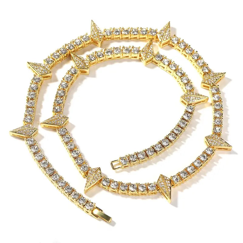 Men's Iced Out Spike Tennis Chain Necklace, Cubic Zirconia Statement Jewelry, Hip Hop Streetwear Punk Style, 18/20/22/24 Inch, Black Silver Gold Pink Blue Black Purple
