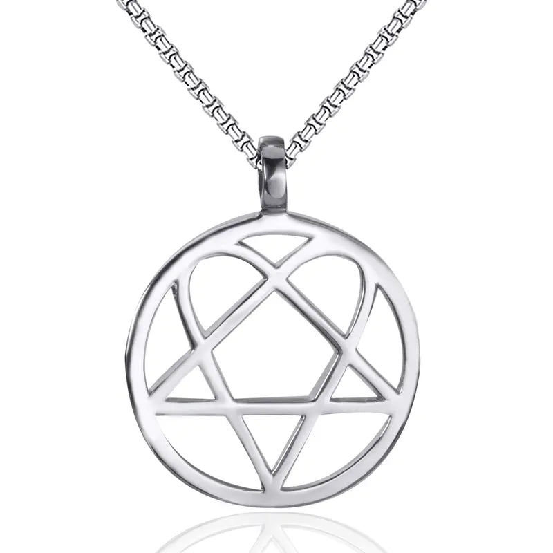 Men's Stainless Steel Heartagram Pendant Chain Necklace - Unisex Silver Star Heart Statement Jewelry, Cool Unique Adult Gifts, Anniversary Accessories for Women, Fashion Chains