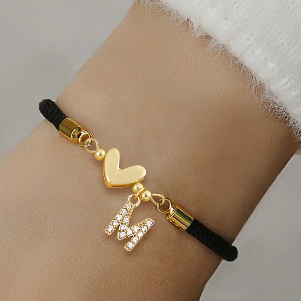 Initial Heart Charm Letter Link Bracelet, Fashion All-match Jewelry for Women, Retro Adjustable Rope Bracelet for Daily Use, Fashionable Bracelet Style