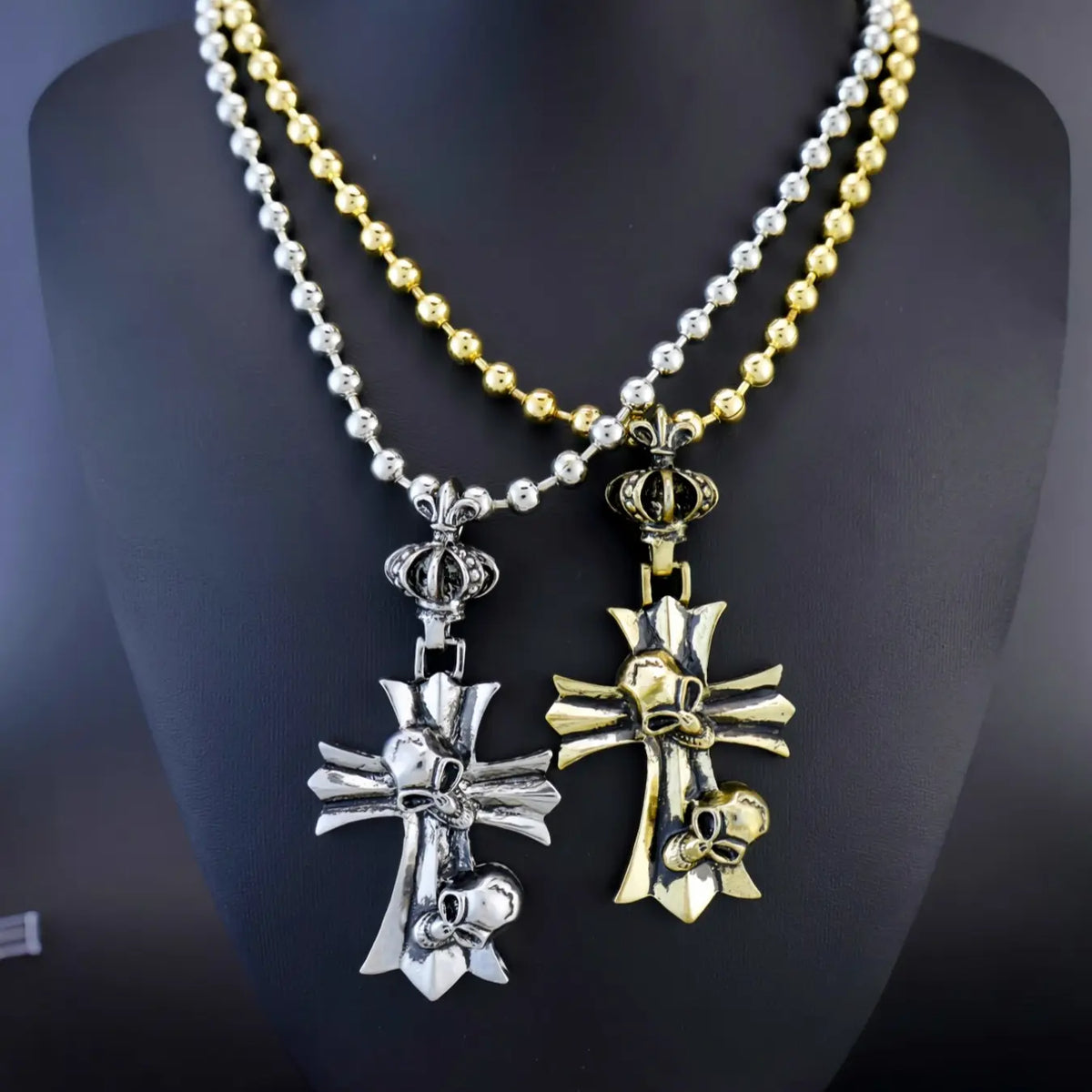 Vintage Creative Gothic Cross Skull Alloy Pendant Necklace, Costume Jewelry Necklace, Grunge Cross Necklace, Unisex Punk Style Jewelry, Perfect Halloween Accessory & Gift for Men & Women