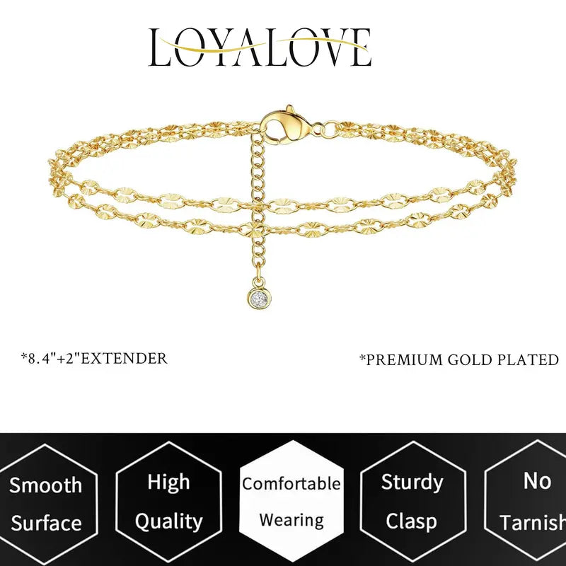 Loyalove 14K Gold Plated Dainty Layered Ankle Bracelets for Women, Waterproof Gold Link Chain Anklets Non Tarnish Set Pack Summer Beach Jewelry Gift