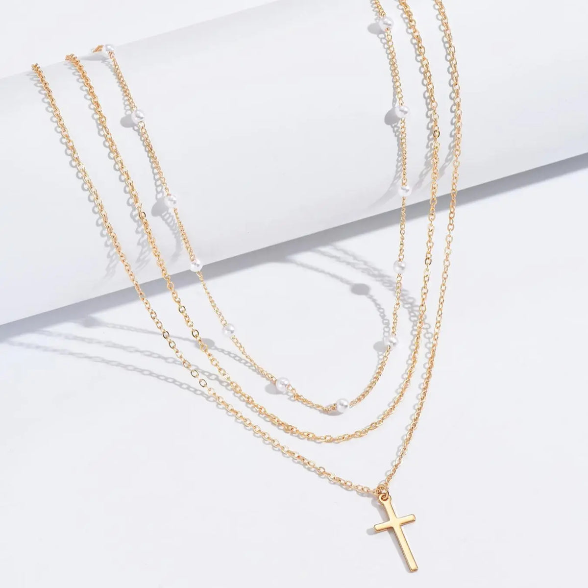 2pcs/set Women's Cross Pendant Necklace, Stainless Steel Chain Necklace, Faux Pearls Decor Layered Necklace, Decorative Necklace, Accessories for Party, Daily Clothing Decor for Girl, Dainty Layering Jewelry, Necklace Gift