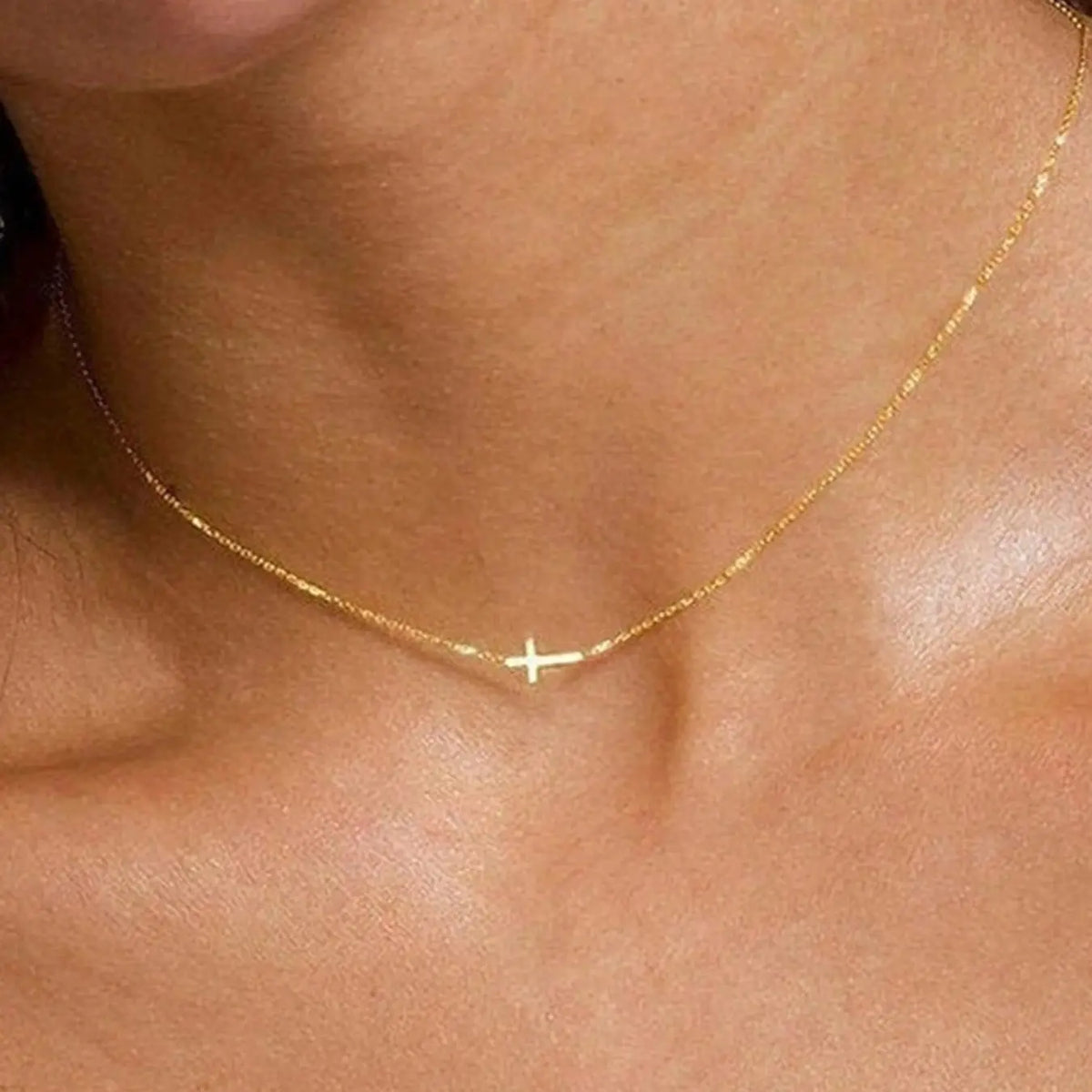 Elegant Horizontal Cross Pendant Necklace, Alloy Chain, Perfect for Daily Wear & Holiday Gifts, All Season Jewelry Accessory, Trendy Jewelry, Cross Design Necklace, Cross Necklaces