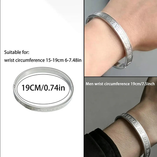 2 Counts/Set Men's Summer Plain Stainless Steel Link Chain Bracelet & Roman Numerals Design Bangle, Jewelry for Birthday Gift, Fashion Bracelets, Bracelet Sets, Stacked Design Bracelets