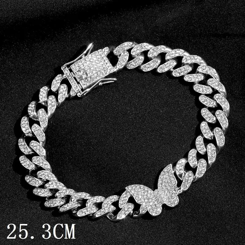 Women's Synthetic Chunky Cuban Chain Link Anklet - Iced Out Rhinestone Gems Anklet, Trendy Jewelry, Luxury Beach Barefoot Costume Accessory, Jewelry for Women