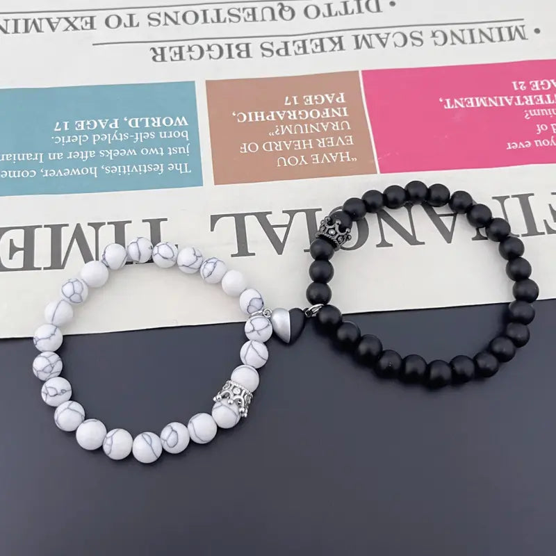 TMANI Couple-Themed Bracelets & Bangles Set, King-Queen Crown His-and-Her Heart Matching Bracelet Set, Long-Distance Relationship Anniversary Gifts for Boyfriends & Girlfriends, Fashion Costume Jewelry