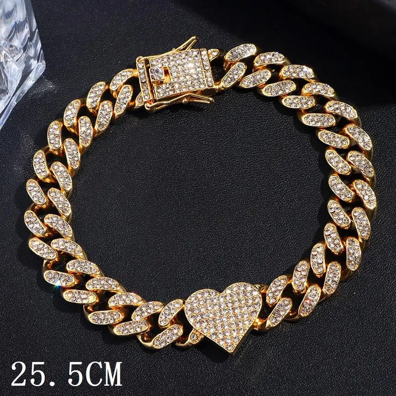 Women's Synthetic Chunky Cuban Chain Link Anklet - Iced Out Rhinestone Gems Anklet, Trendy Jewelry, Luxury Beach Barefoot Costume Accessory, Jewelry for Women