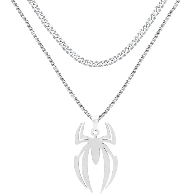 Spider Necklace For Men Women Titanium Stainless Steel Gold Silver Black Cuban Chain Paperclip Chain Lightweight Trendy Cool Goth Spider Pendant Necklace For Teen Halloween Non Tarnish Jewelry y2k Stylish Unique Accessories Birthday Gifts With Gift Box