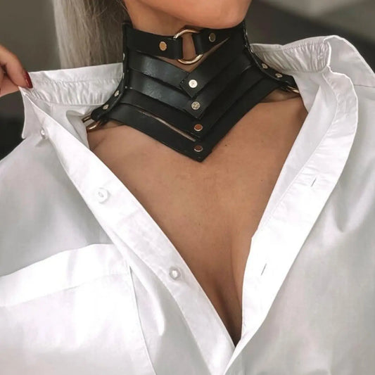 Women's Punk Style PU Leather Choker Necklace, Stackable Clavicle Chain, Halloween Dark Gothic Role Play Accessory, All Season Fashion Costume Prop, Adjustable Choker, Gothic Witch Jewelry