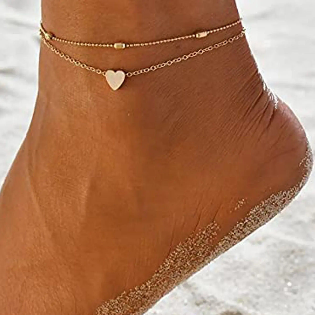Heart Double Layered Chains Anklet, Simple Holiday Beach Style Stainless Steel Multilayer Anklet, Fashion All-match Elegant Accessories for Women for Gift Dainty Layered Anklet, Fashionable Accessory, Jewelry Gift