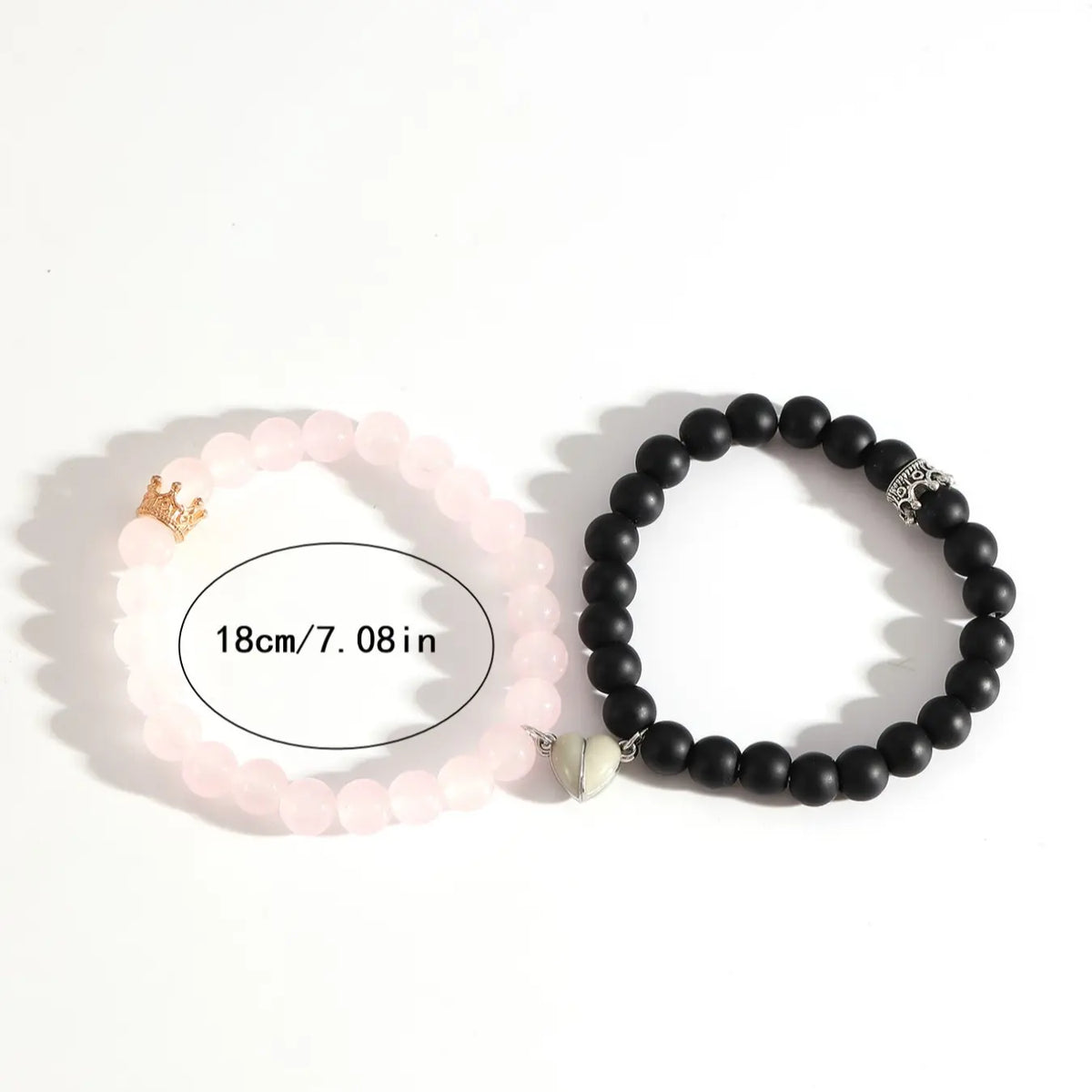 2 Piece Glow-In-The-Dark Heart Magnetic Elastic Beaded Bracelets, Simple Versatile Couple Matching Bangles, Bracelet Sets for Couples, Valentine's Day Romantic Gift, Valentines Day Jewelry, Glass Bead Bracelet
