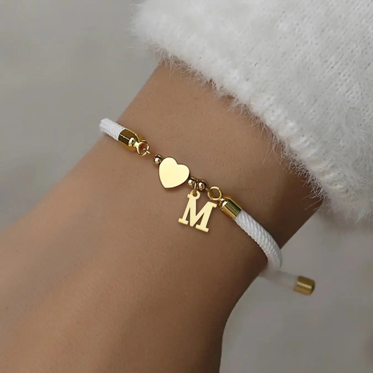 Initial Heart Charm Letter Link Bracelet, Fashion All-match Jewelry for Women, Retro Adjustable Rope Bracelet for Daily Use, Fashionable Bracelet Style
