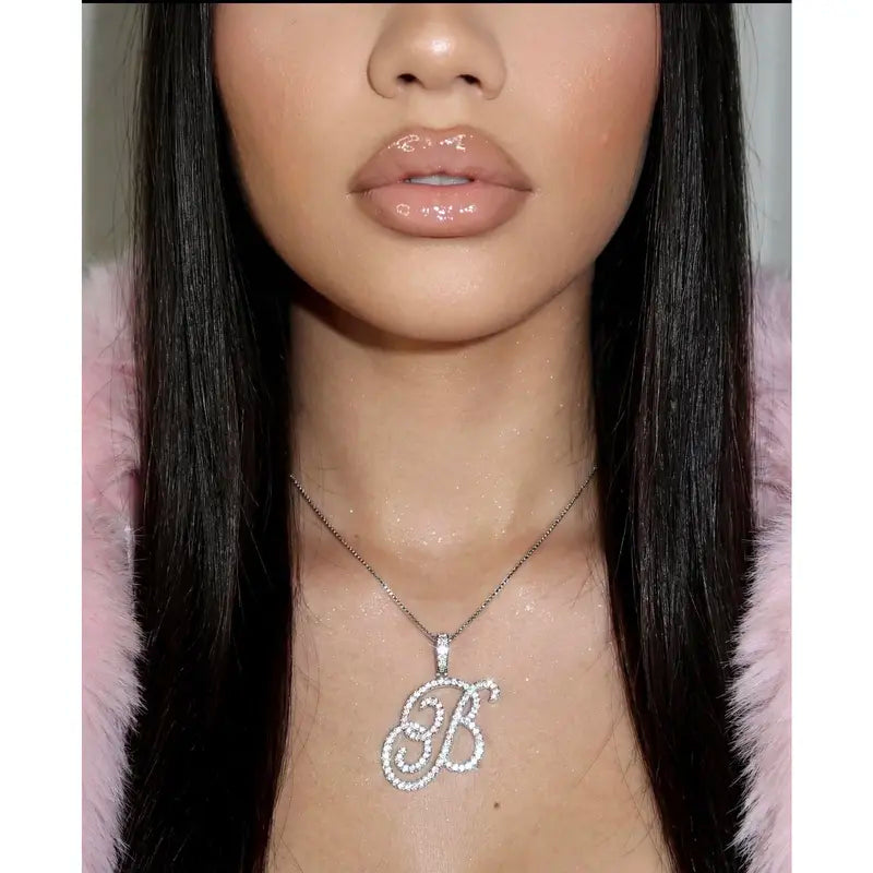Nova Rose Custom Script Initial Necklace - Personalized Initial Necklace Pendant Jewelry Durable Brass