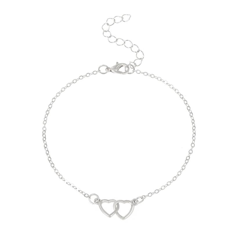 Women's Adjustable-Length Hollow Heart Double Love Artificial Gemstone Anklet - Cute Girly Aesthetic Chain Jewelry for Daily Accessorizing, Heart Artificial Gemstone Bracelets & Anklets