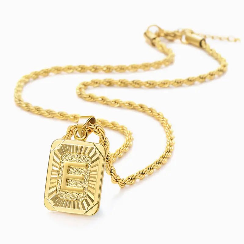 Initial Necklaces for Men & Women, 22in 2mm Rope Chain, Yellow Gold Metal Coating Stainless Steel, Customizable Personalized Charm, Long Casual Fashion Costume Jewelry, Ideal Gift