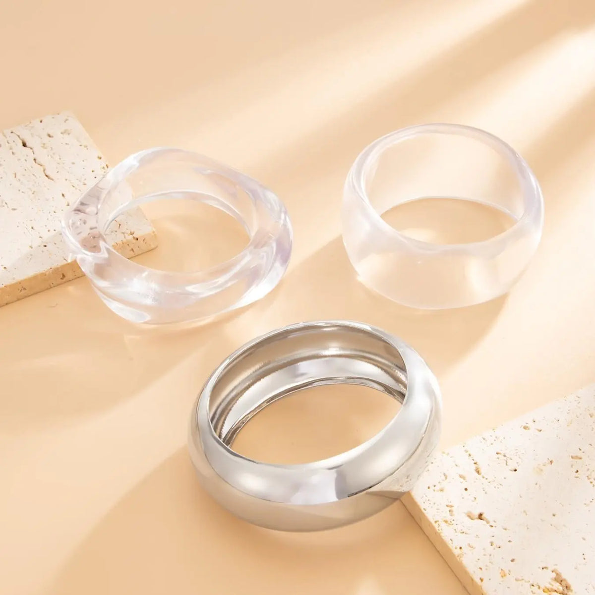 3-Piece Style Thick Transparent Bracelet, European Minimalist Colorblock Wide Edge Wristband, Elegant All-Season Accessory