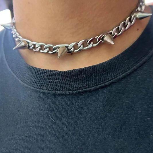 Hip-hop Rock Studded Stainless Steel Non Fading Statement Necklace for Men and Women, Vintage Punk Party Street Style Necklace, Chain Necklaces, Chains Necklace