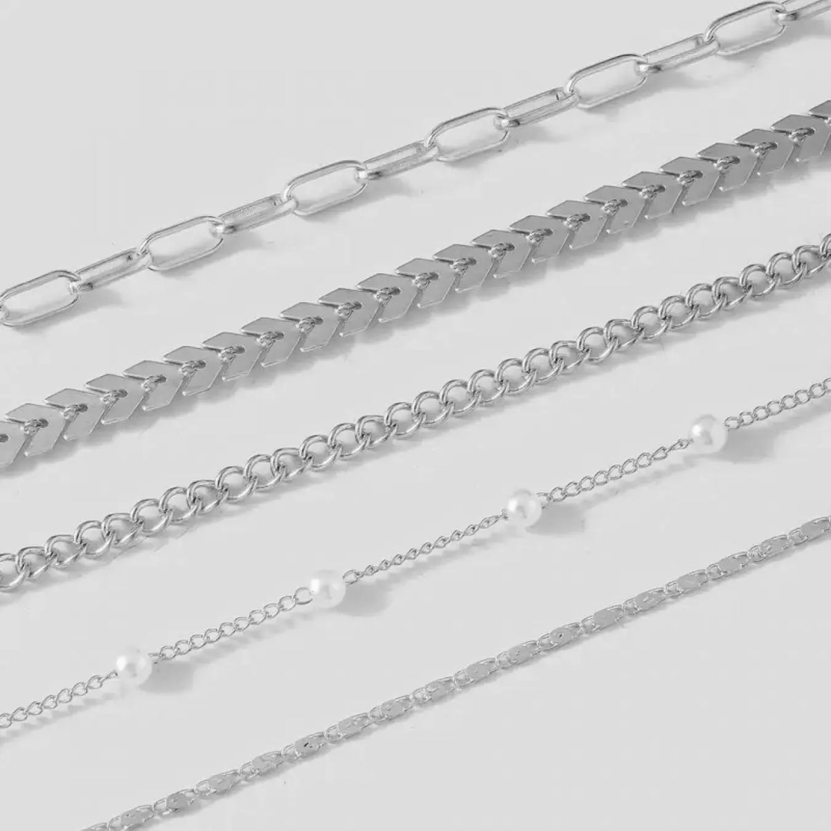 5Pcs Gold Layered Anklet Set for Women, Mixed Chevron Paperclip Cuban Pearl Chain Ankle Bracelets, Boho Dainty Stackable Anklets for Summer Beach Vacation Party Birthday Jewelry Gift, Fashionable Jewelry Accessories, Fashion Accessories