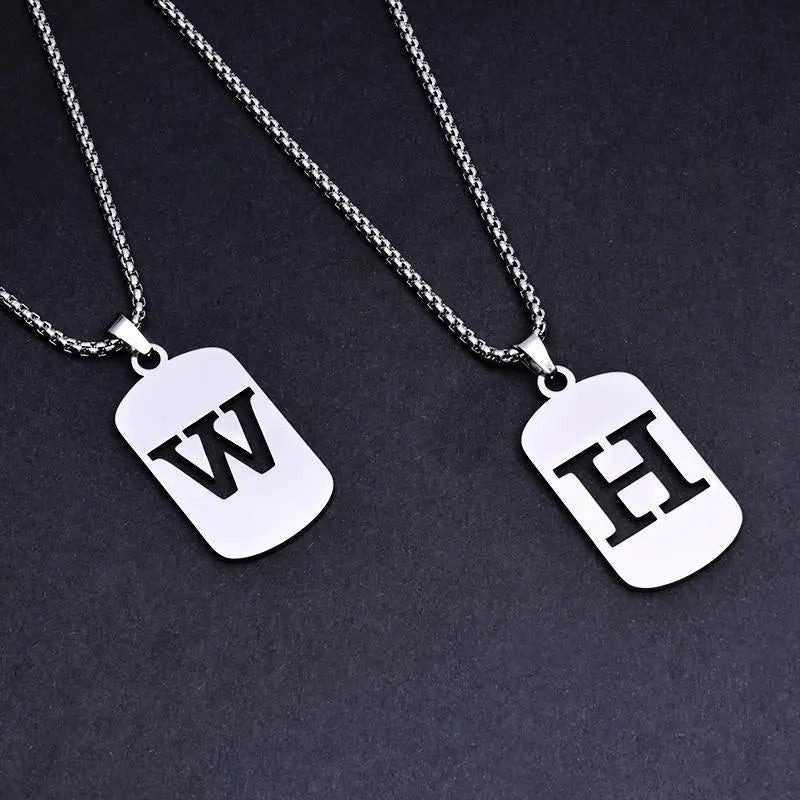 Men's Cool Stainless Steel Customized Initial Fashion Necklace - Hip Hop Geometric A-Z Alphabet Jewelry, Unisex Friendship Accessory, Birthday Gift for Him, Friendship Jewelry