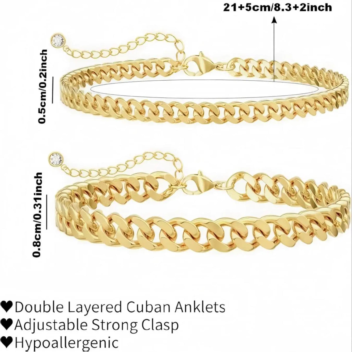 Chunky Cuban Link Chain Boho Anklet for Women Waterproof Adjustable Length 8.5+2 Inch Fashion Chic Accessories Boho Style Jewelry Trendy Layered Anklet Set Jewelry Gift