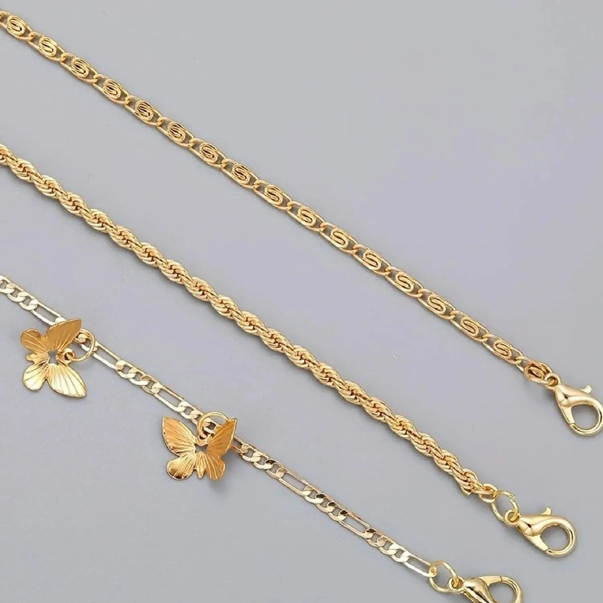3-Piece Retro Boho Butterfly Chain Ankle Bracelet Set, Casual Copper Anklets for Summer Parties, Ideal Gift, Trendy Fashionable Accessories, Foot Jewelry