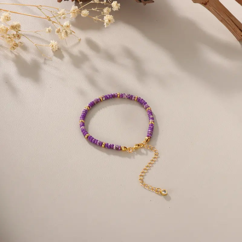 Florideco Women's 1pc Handmade Boho Stone Beads Anklet - Waterproof, Adjustable, Elegant Summer Jewelry, Anklets for Women, Female Casual Aesthetic Costume Jewelry