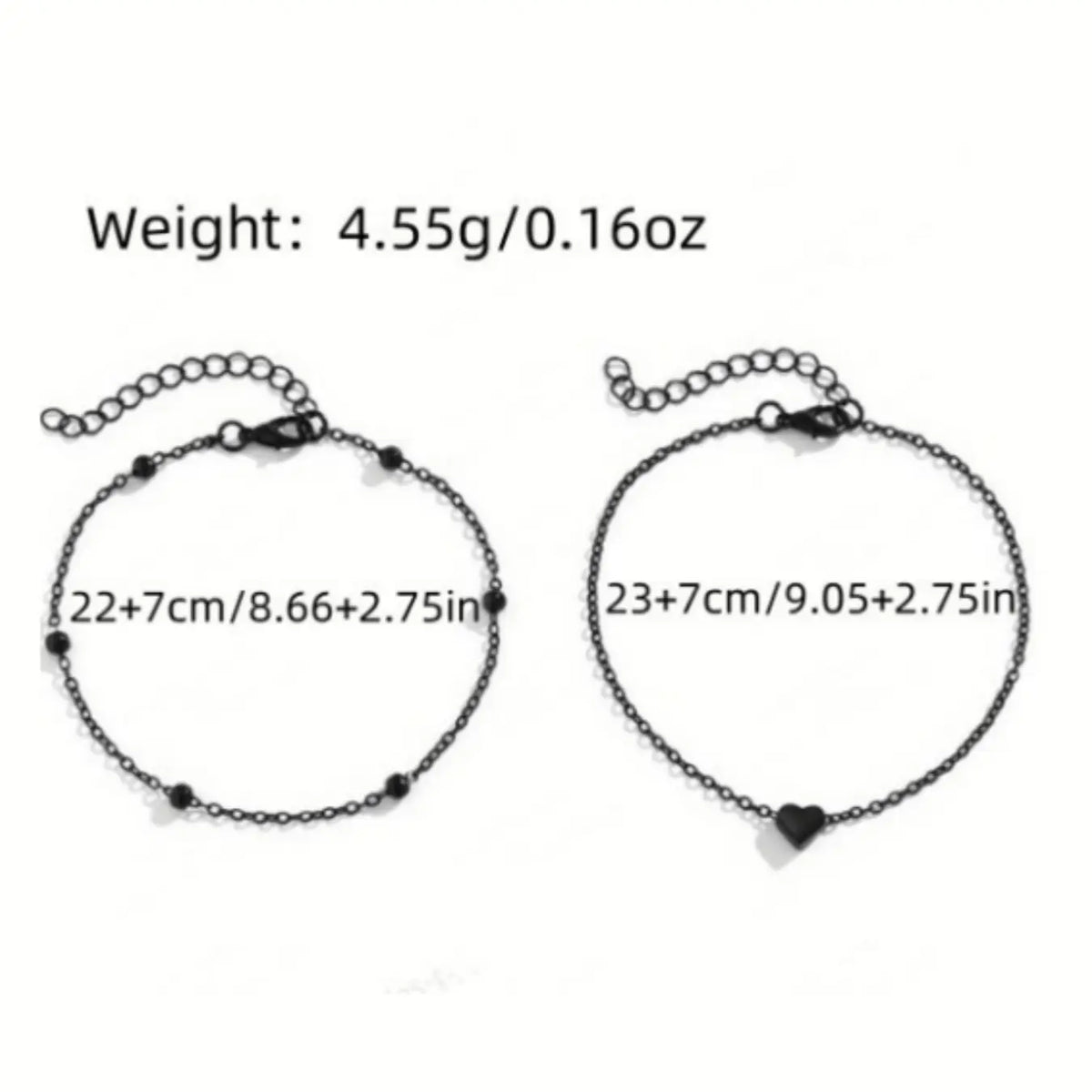 2Pcs Summer Black Heart Beaded Layered Anklet, Foot Jewelry, Wearable Jewelry, Trendy Beach Accessories for Women