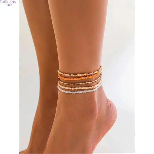Women's Boho Chic Mixed Color Beaded Anklet - Female Fashion Accessory, Bohemian Jewelry Set, Teen Gift Option, Everyday & Party Wear Foot Decoration, Jewelry for Women