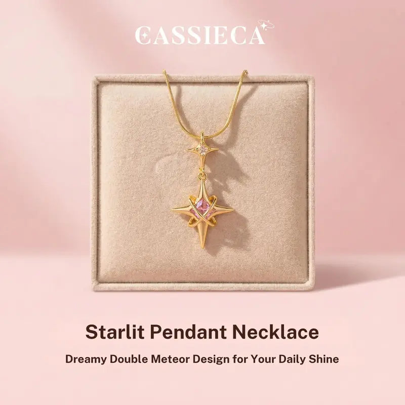 CASSIECA Pointed Star Cross Pendant Stainless Steel Necklace 40cm Long Clavicle Chain, Dainty Non Tarnish Luxury Jewelry with Cubic Zirconia, Retro Style Daily Wear Accessories, Ideal Gifts for Women, Stainless Steel Necklaces Sohochic