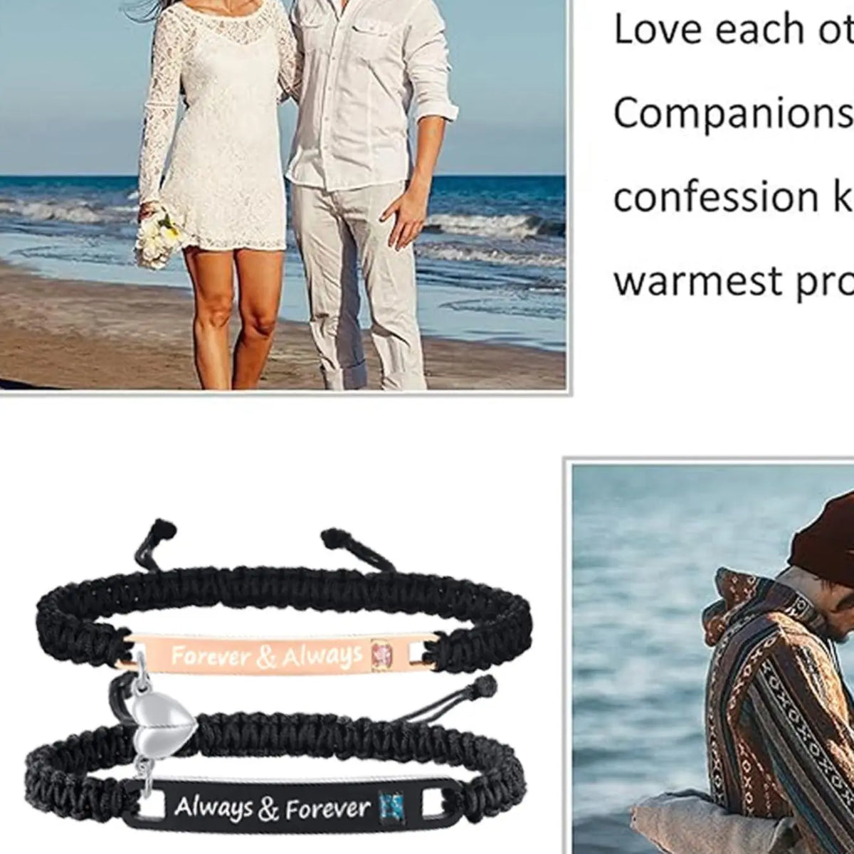 Couple Matching Heart-Shaped Bracelet Set with Rose Gift Box, Jewelry Gifts for Party, Daily Wear, Ideal Christmas Gift