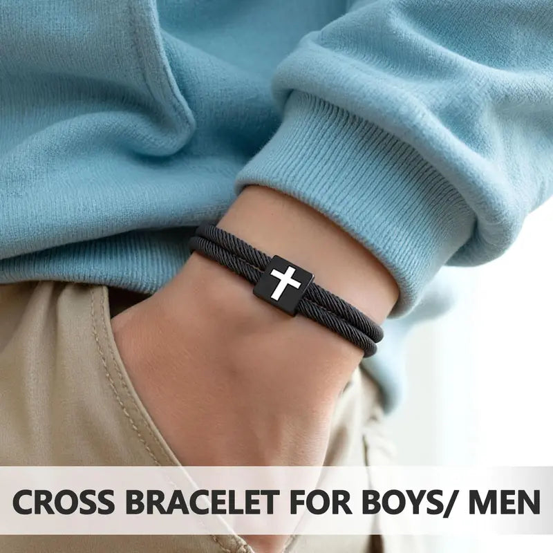 Sicbumi Adjustable Braided Rope Cross Bracelet - Christian Religious Cross Bracelets & Bangles, Adjustable Cuff, Men's Accessories, BFF Wristband, Easter Baptism Unique Gifts for Man, Gifts for Boyfriends