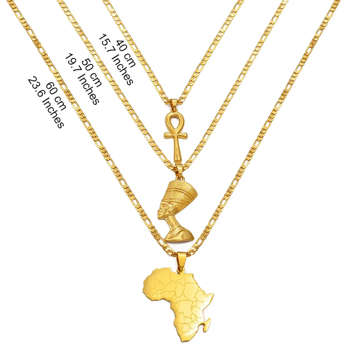 3pcs Necklaces Together Ankh Nefertiti Africa Map Pendant Gold/Silver Color Birthday Party Ethnic Jewelry Women Stacking Necklace