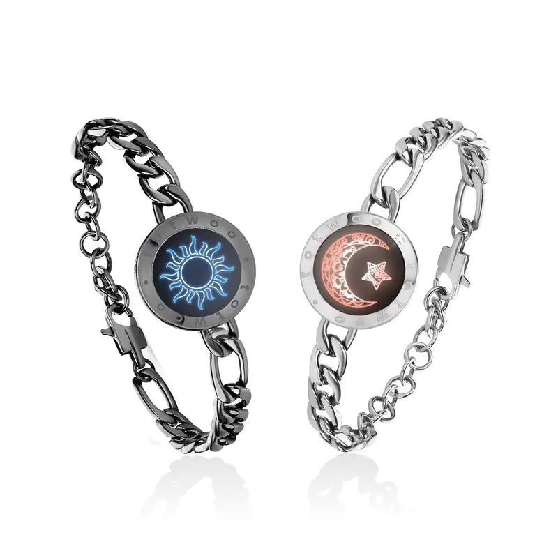 TOTWOO Sun and Moon Long Distance Touch Bracelets for Couples, Vibration & Light Up Bracelet, Women's Fashion Smart Jewelry, Gifts for Girlfriend, One-to-One Bluetooth Pairing via App