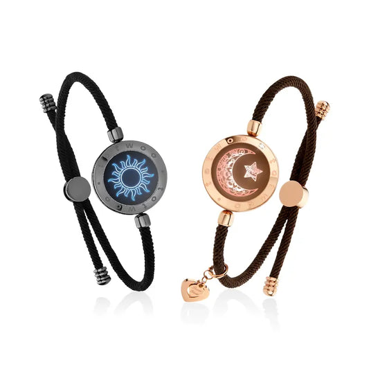TOTWOO Sun and Moon Long Distance Touch Bracelets for Couples, Vibration & Light Up Bracelet, Women's Fashion Smart Jewelry, Gifts for Girlfriend, One-to-One Bluetooth Pairing via App
